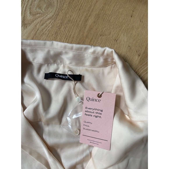 NWT* Quince Silk Washable Stretch Notch Collar Blouse XL Champagne  Soft Pink - Picture 9 of 11